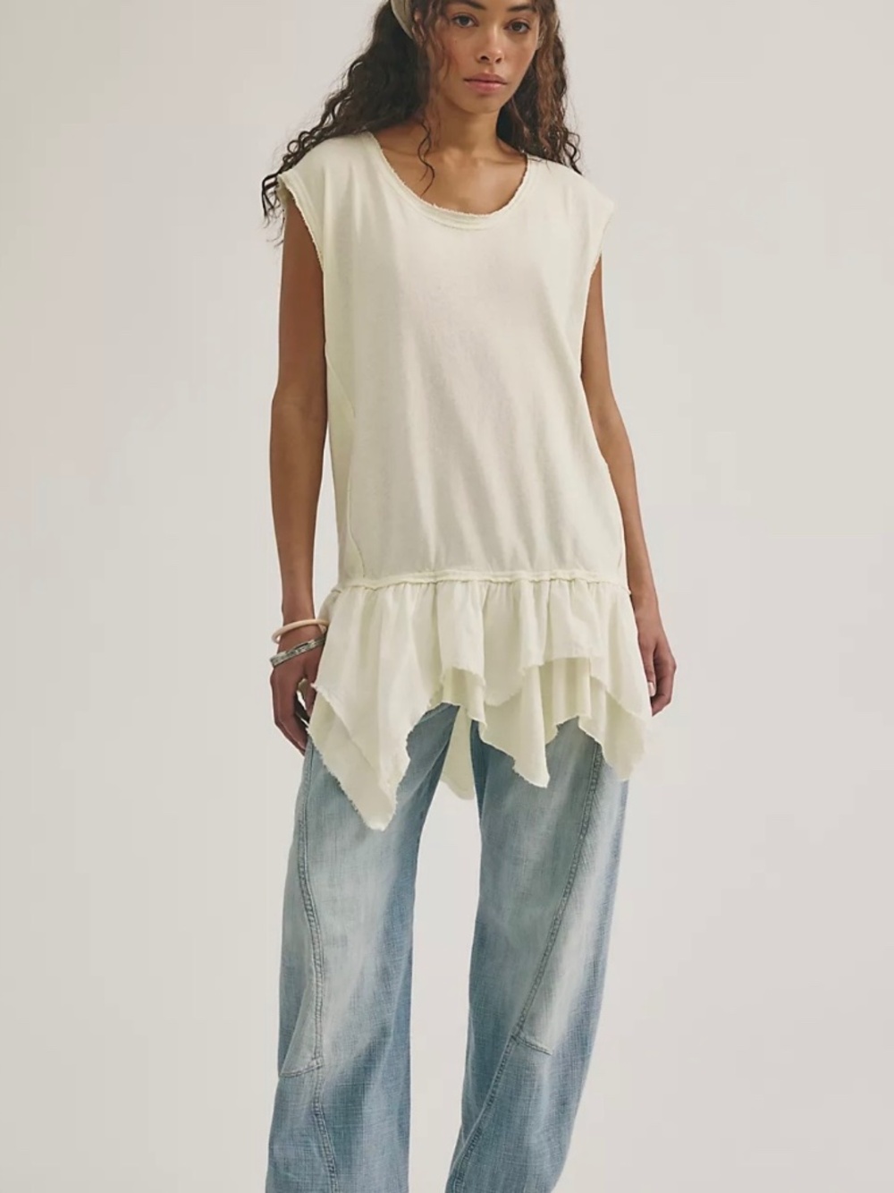 NWT $98 We The Free Kris Ruffle Tunic Sold Out Size S Ivory